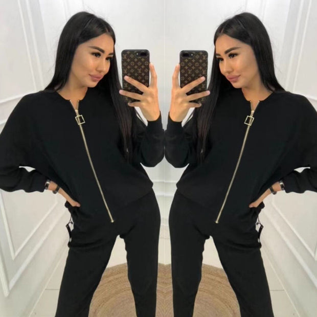 Damen Sportliches Loungewear-Set mit Reißverschluss und weitem Schnitt WW