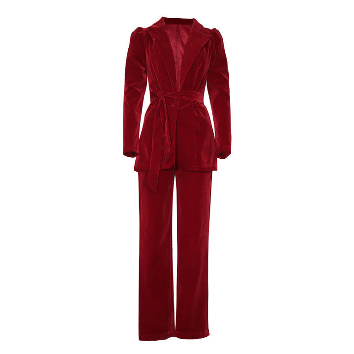 Damen Blazeranzug mit voluminösen Puffärmeln und tailliertem Gürtel W&W Mode