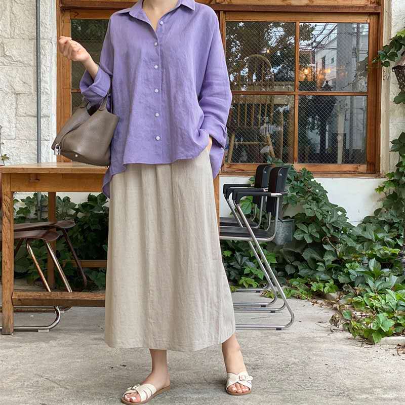 Damen lässige Leinenbluse mit oversized Schnitt W&W Mode