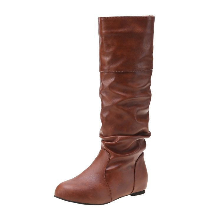 Damen elegante Stiefel mit modernem Falten-Design und komfortablem Blockabsatz W&W
