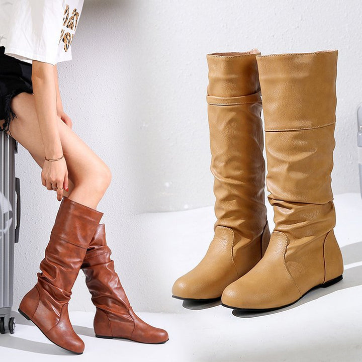 Damen elegante Stiefel mit modernem Falten-Design und komfortablem Blockabsatz W&W Mode
