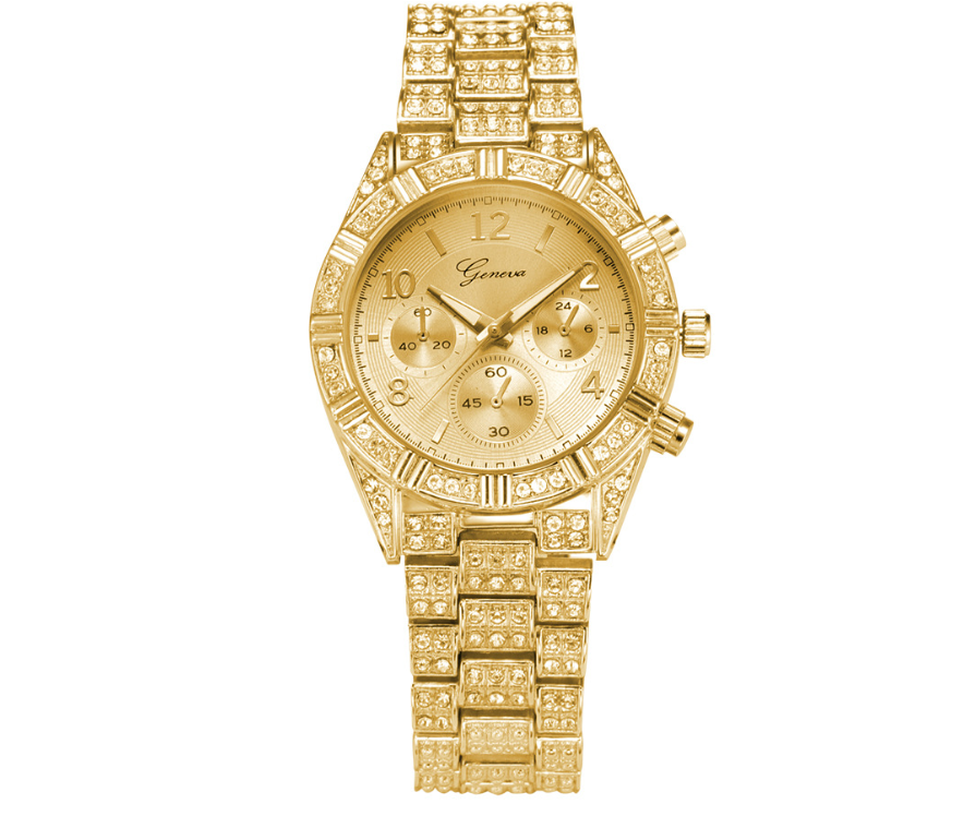 W&W Mode Quarz Armbanduhr aus Edelstahl mit Kristallen - Stilvolle Luxusuhr