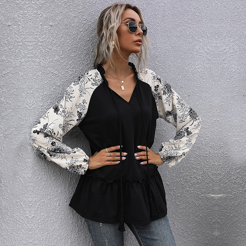Damen Kapuzenpullover mit floralem Design und peplum Schnitt W&W Mode