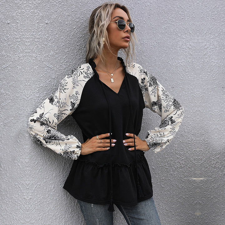 Damen Kapuzenpullover mit floralem Design und peplum Schnitt W&W Mode