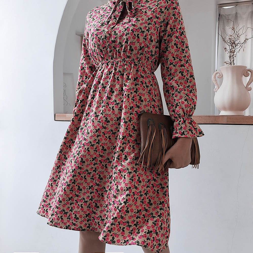 WW | Damen Kleid mit Stehkragen und Langen Ärmeln