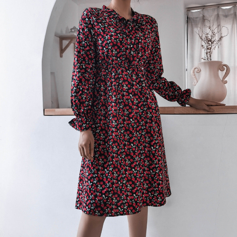 WW | Damen Kleid mit Stehkragen und Langen Ärmeln