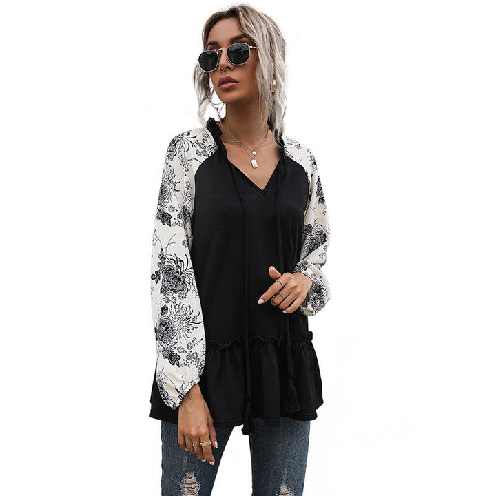 Damen Kapuzenpullover mit floralem Design und peplum Schnitt W&W Mode