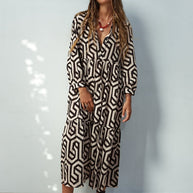 WW | Langarm Maxikleid mit Geometrischem Druck für Frauen Winsett