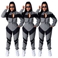 Damen Sportlicher Jumpsuit mit stylischen Farbblockelementen und hohem Kragen WW