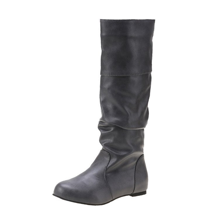 Damen elegante Stiefel mit modernem Falten-Design und komfortablem Blockabsatz W&W Mode