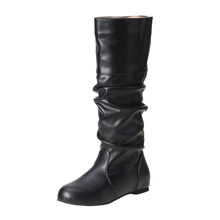 Damen elegante Stiefel mit modernem Falten-Design und komfortablem Blockabsatz W&W