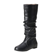 Damen elegante Stiefel mit modernem Falten-Design und komfortablem Blockabsatz W&W