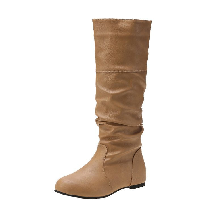 Damen elegante Stiefel mit modernem Falten-Design und komfortablem Blockabsatz W&W