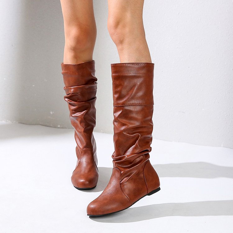 Damen elegante Stiefel mit modernem Falten-Design und komfortablem Blockabsatz W&W Mode