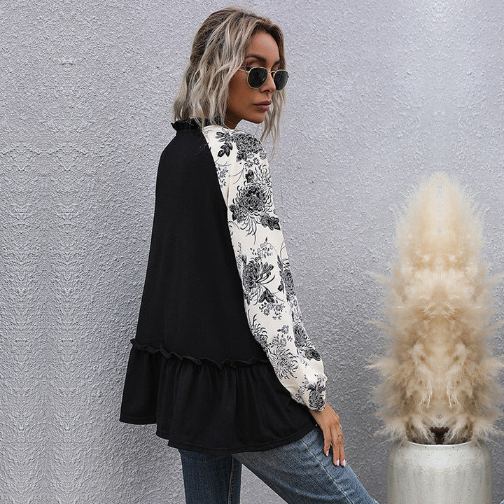 Damen Kapuzenpullover mit floralem Design und peplum Schnitt W&W Mode