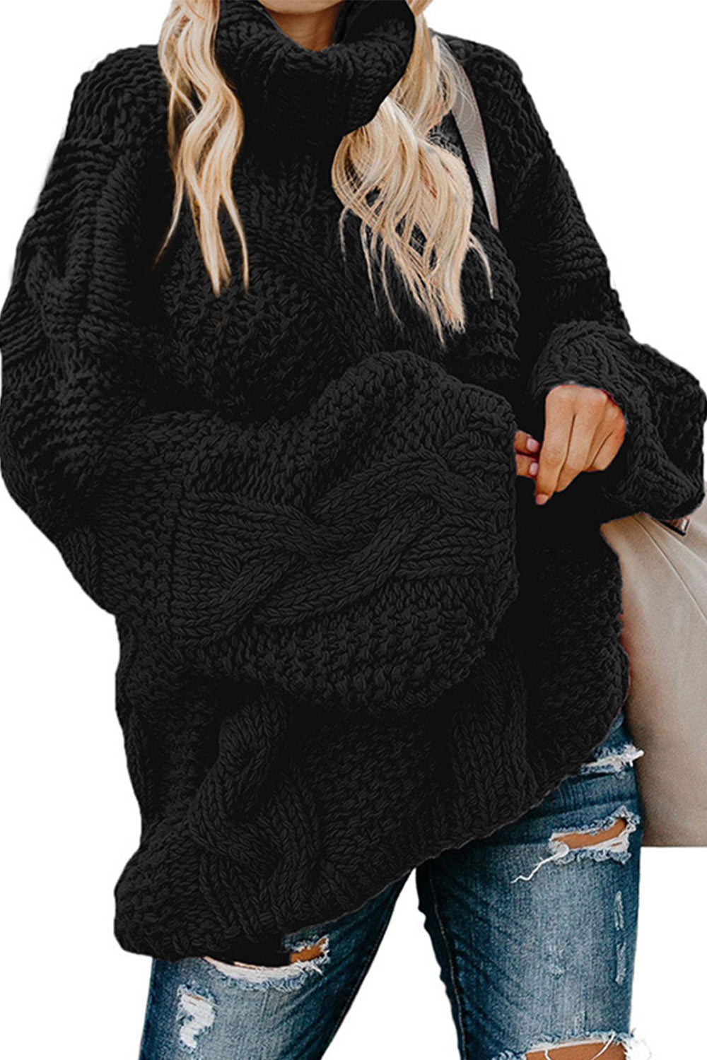 WW Gedrehter Strick Langarmpullover