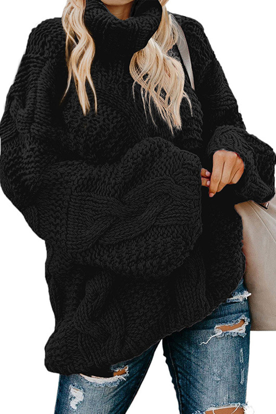 WW Gedrehter Strick Langarmpullover