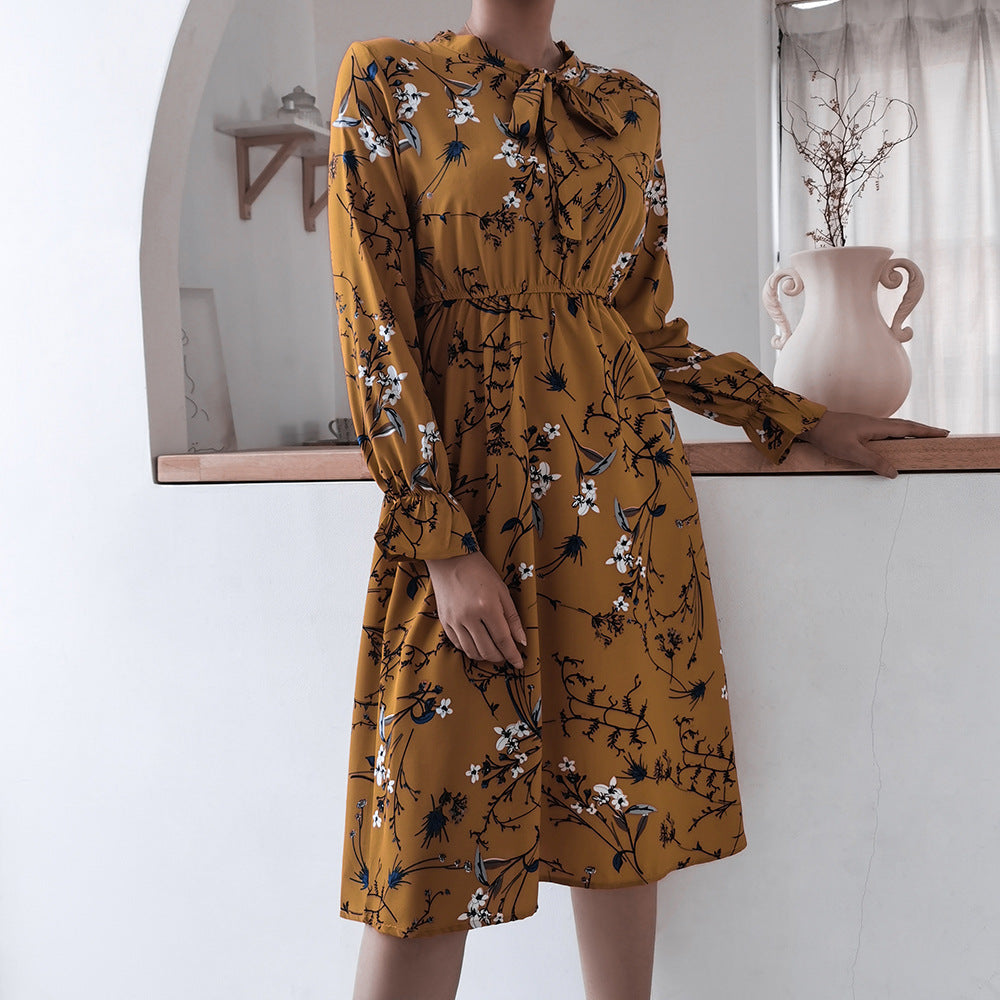 WW | Damen Kleid mit Stehkragen und Langen Ärmeln