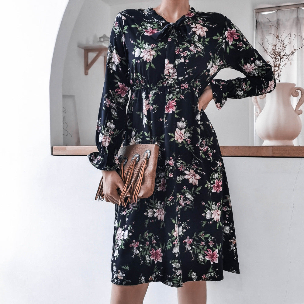 WW | Damen Kleid mit Stehkragen und Langen Ärmeln