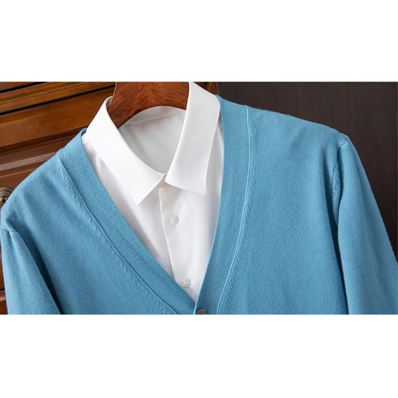WW | Herren Strickjacke Mit Knöpfen, Leichter Stoff, Klassischer V-ausschnitt