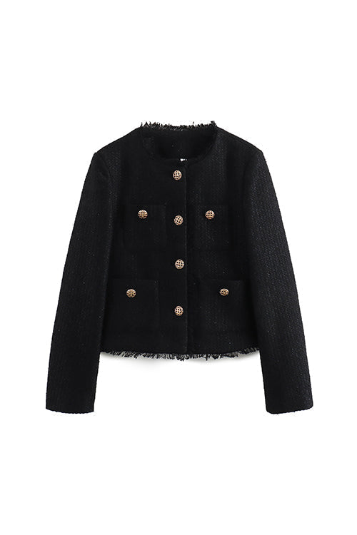 W&W Mode | Rosiedress Button Up Frayed Hem Kurze Tweedjacke