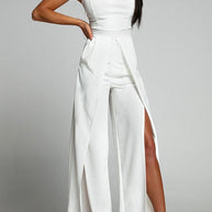 WW | Hohe Taille Schlitz Fließender Breiter Bein Cami Jumpsuit