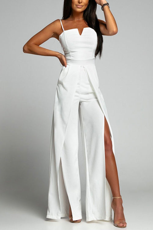 WW | Hohe Taille Schlitz Fließender Breiter Bein Cami Jumpsuit