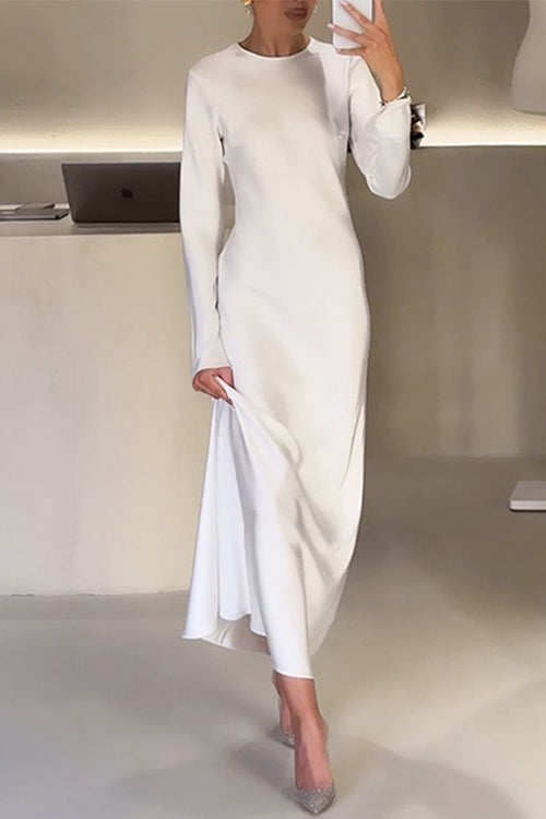 WW | Rosiedress Rundhals Lange Ärmel Satin Maxi Partykleid