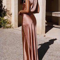 WW | Satin-Fishtail-Maxikleid mit V-Ausschnitt für Damen