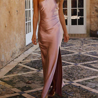 WW | Ein Schulter Satin Maxikleid Mit Schlitz Für Damen
