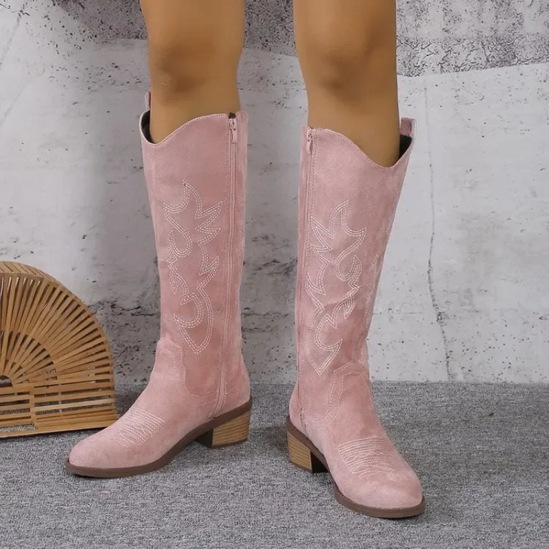 W&W Mode | Wildleder Western Stiefel mit Bestickten Details Cowboy Stiefel Damen