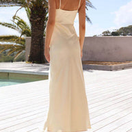 WW | Satinierte Spaghettiträgerkleid mit Schlitz für Damen