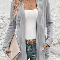 WW | Langärmliger Strickjacke Mit Offener Vorderseite Und Zwei Taschen