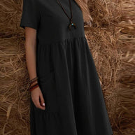 W&W | Lose Tasche einfarbig Rundhalsausschnitt Kleid