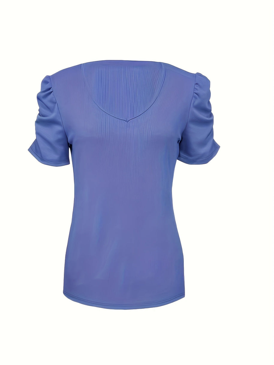 WW | Elegantes Geripptes V-ausschnitt T-shirt Für Damen