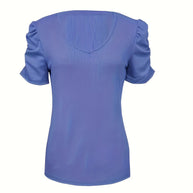 WW | Elegantes Geripptes V-ausschnitt T-shirt Für Damen