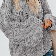 WW Gedrehter Strick Langarmpullover