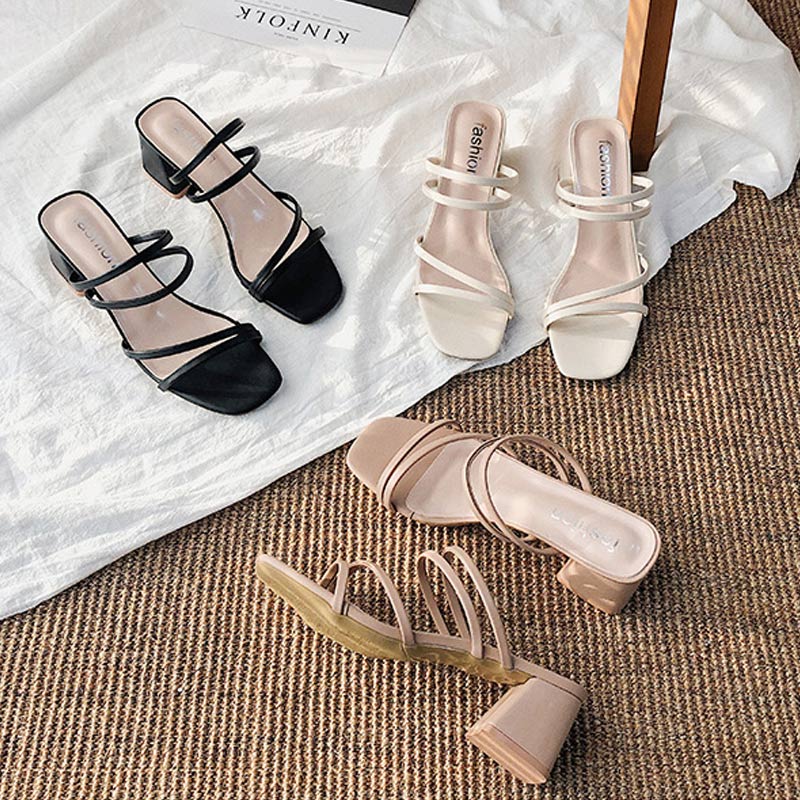 WW | Damen Quadratische High Heels Elegante Sommerschuhe Für Draußen Überkreuzte Schnürstiefel aus Leder