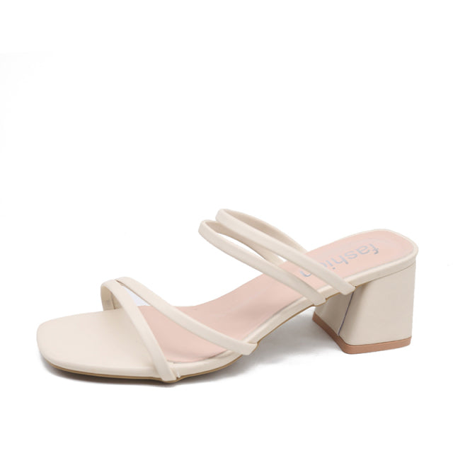 WW | Damen Quadratische High Heels Elegante Sommerschuhe Für Draußen Überkreuzte Schnürstiefel aus Leder