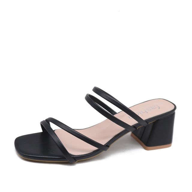 WW | Damen Quadratische High Heels Elegante Sommerschuhe Für Draußen Überkreuzte Schnürstiefel aus Leder