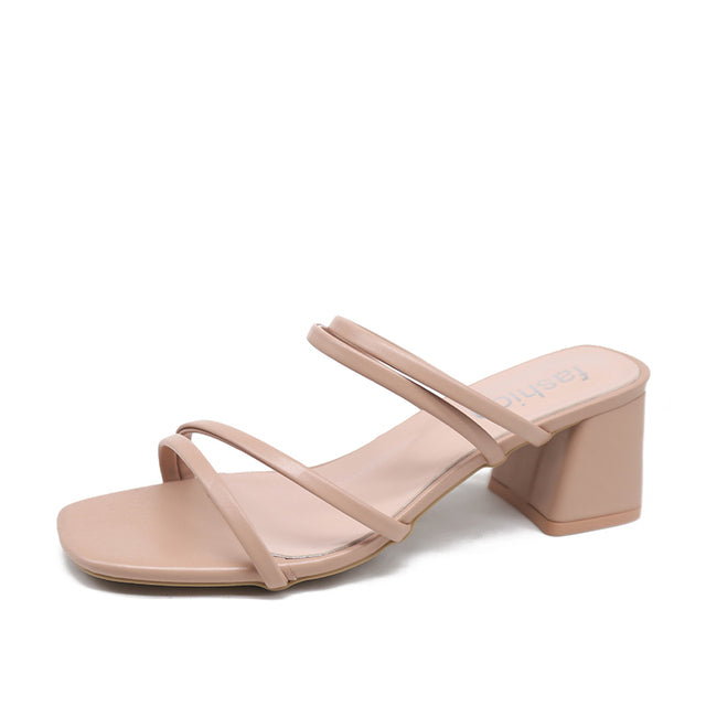 WW | Damen Quadratische High Heels Elegante Sommerschuhe Für Draußen Überkreuzte Schnürstiefel aus Leder