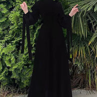 WW | Elegantes Frauen Muslimisch Islamisch Saati Grosgrain Einfarbig Maxi Kleid Mit Gürtel