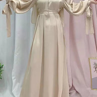 WW | Elegantes Frauen Muslimisch Islamisch Saati Grosgrain Einfarbig Maxi Kleid Mit Gürtel