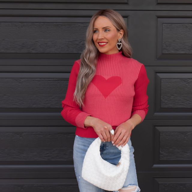 WW | Gerippter Strickpullover mit Herz-Intarsien