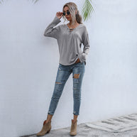 Damen lässiger Pullover mit Schnürung und Ballonärmeln WW