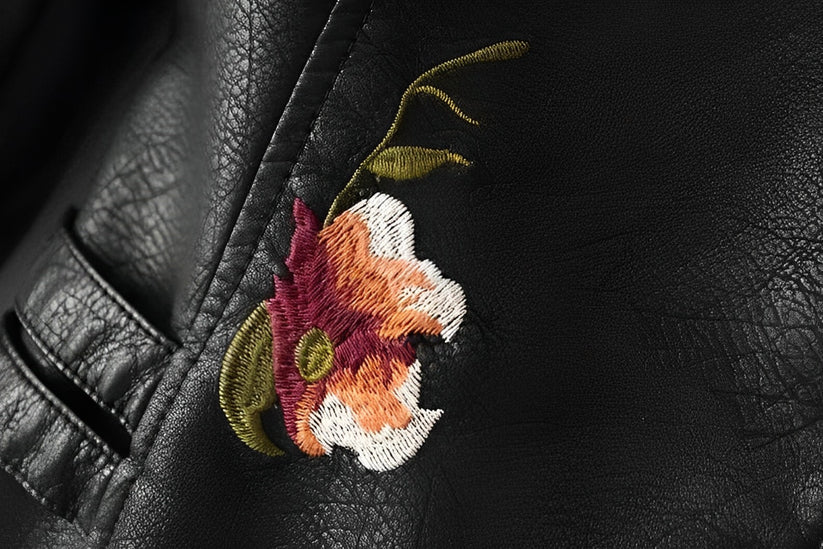 WW | Lederjacke mit Stickerei