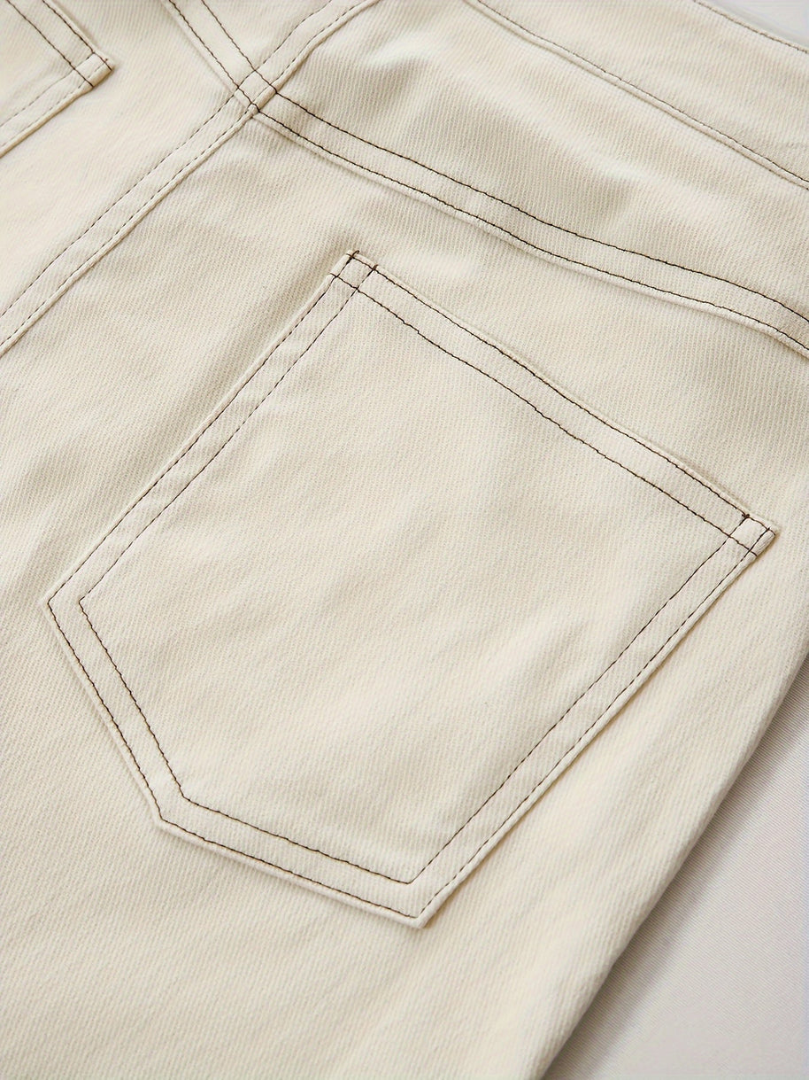 WW | Einfarbiger Weißer Schlitz Hinten Lässig Maxi Denim Rock