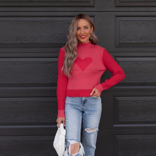 W&W Mode | Gerippter Strickpullover mit Herz-Intarsien