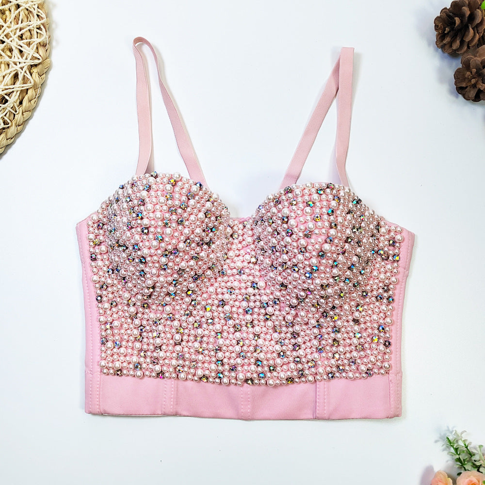 Figurformendes Damen-Bustier mit Fischgrätmuster, Perlen und Strass