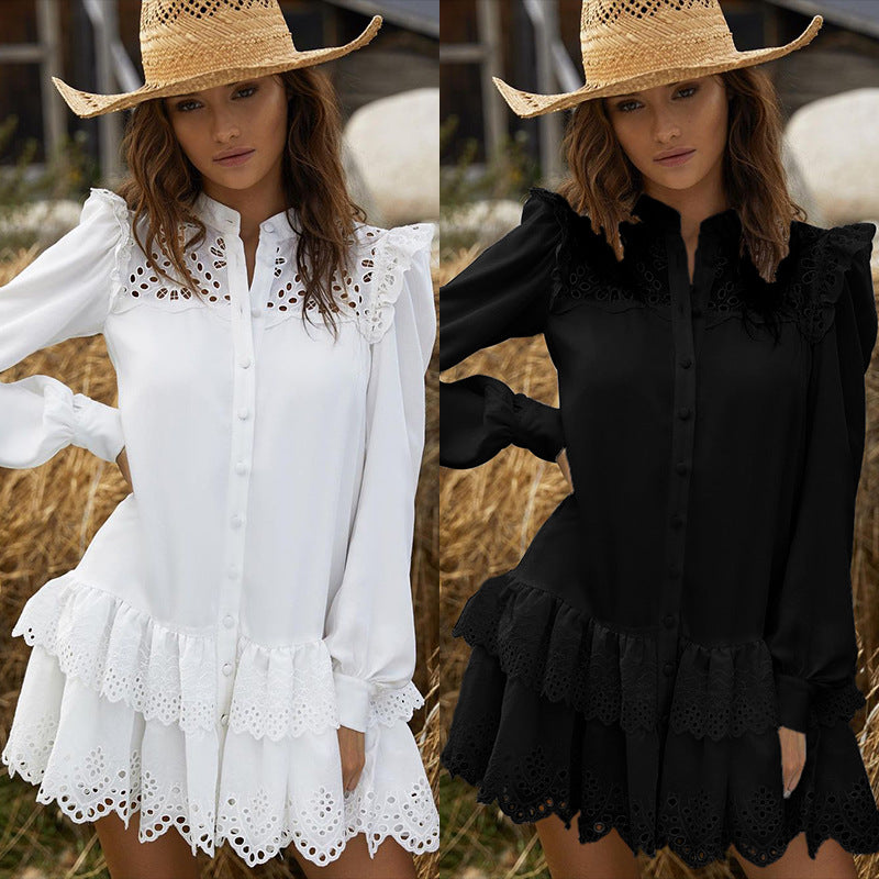 Damen Hemdkleid mit Rüschendetails und eleganter Spitze WW